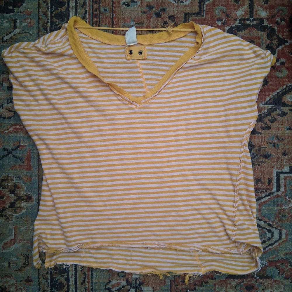 We The Free Yellow and White Striped Tee